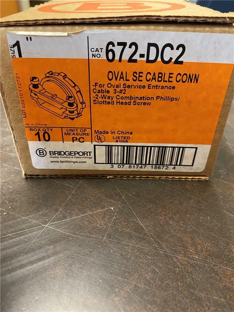 BOX OF 10 BRIDGEPORT 672-DC2 OVAL SE CABLE CONN