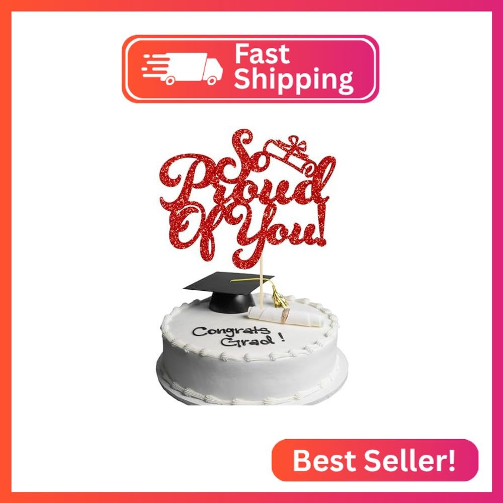 Gyufise 1Pc Red Glitter So Proud of You Cake Topper 2026 Graduation Cake Topper