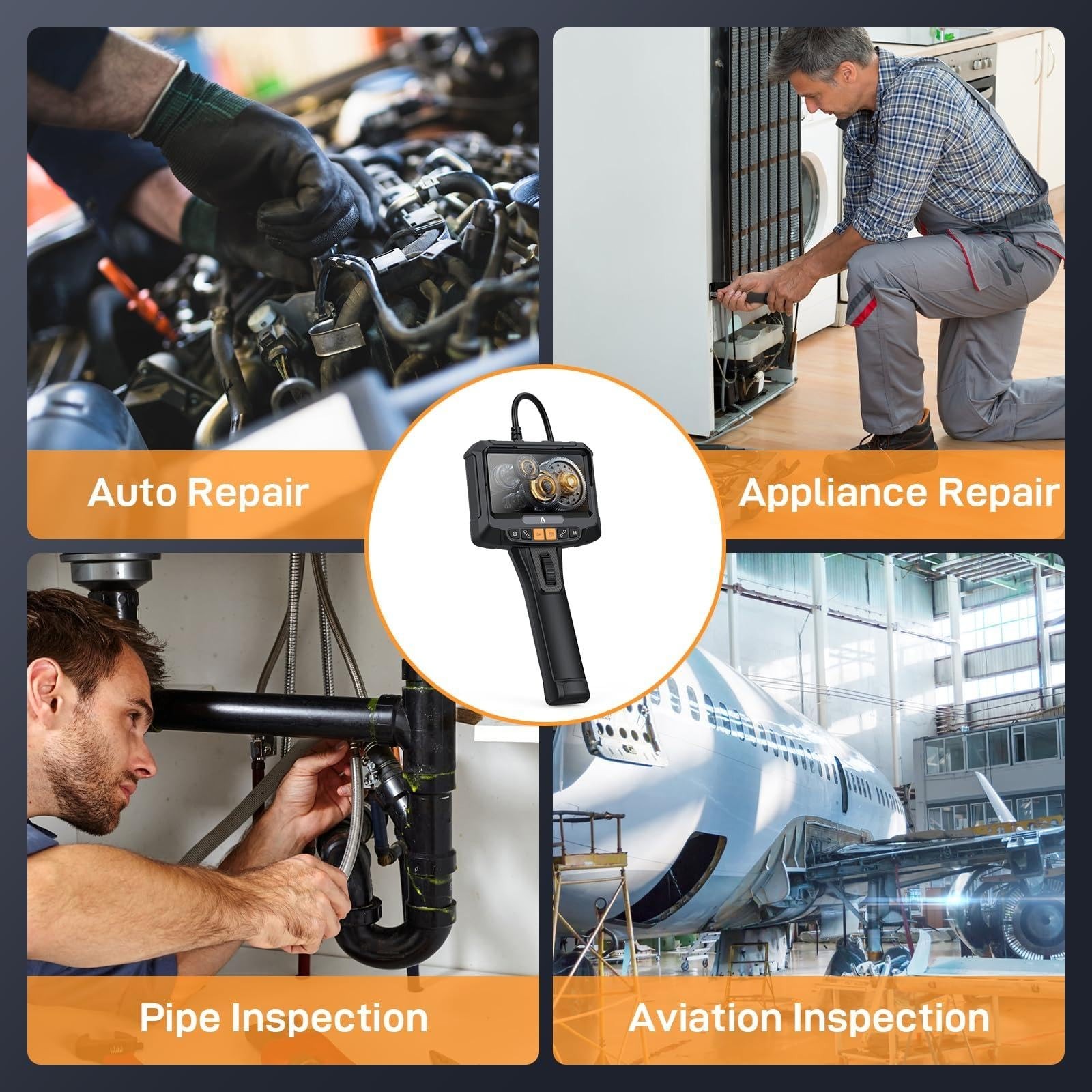 Borescope Endoscope Inspection Camera,Steerable Single-Lens 2m Cable,8.5mm Probe