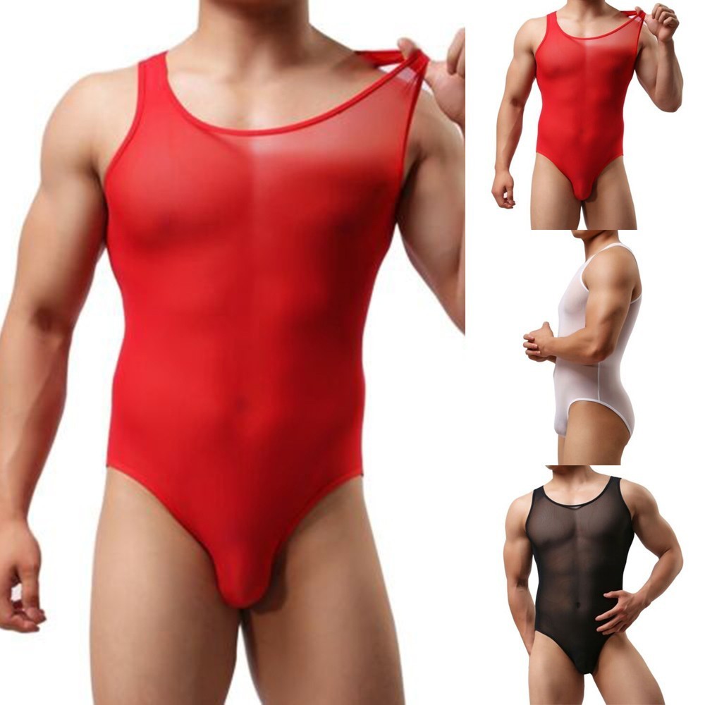 Mens See-Through Mesh Lingerie Leotard Underwear Bodysuit Jumpsuit Nightwear