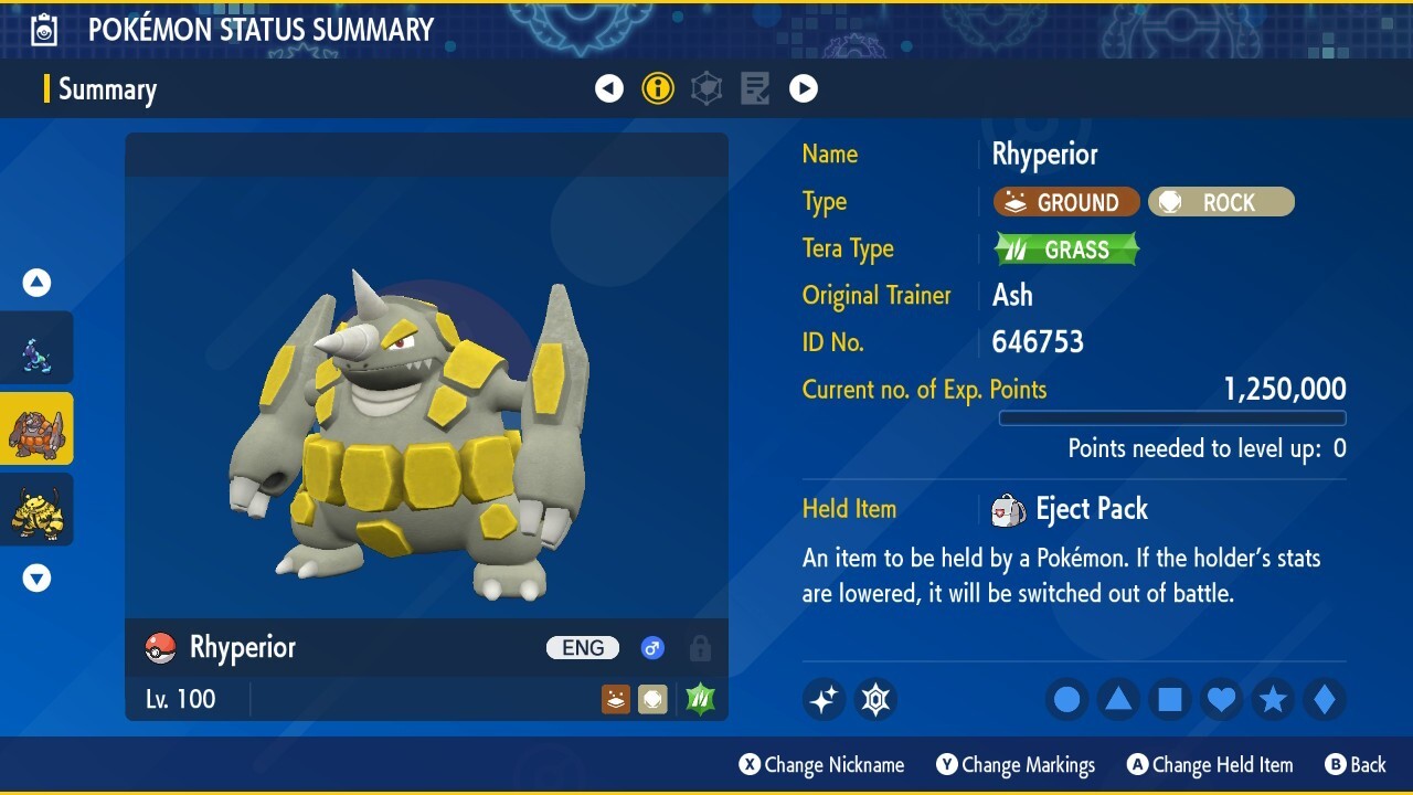 Shiny Rhyperior 6IVs Tera Type: Grass Pokémon Scarlet and Violet