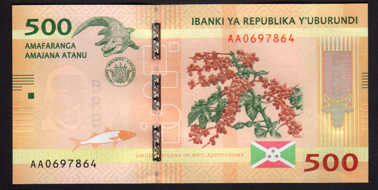Burundi 500 Francs 2015, Pick 50 Mint Unc