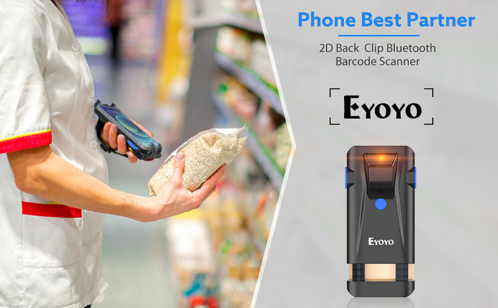 Eyoyo Wireless 2D QR Code Barcode Scanner Phone Back Clip Scanner for PC Phone