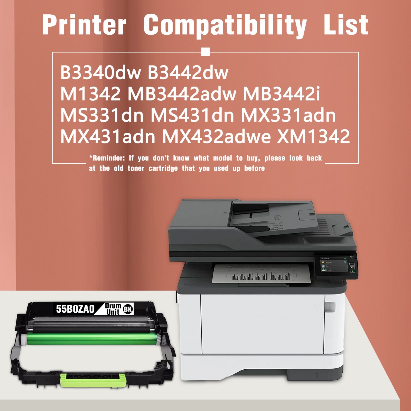 Compatible 55B0ZA0 Black Drum Unit (1-Pack) for Lexmark Printers MS331/431