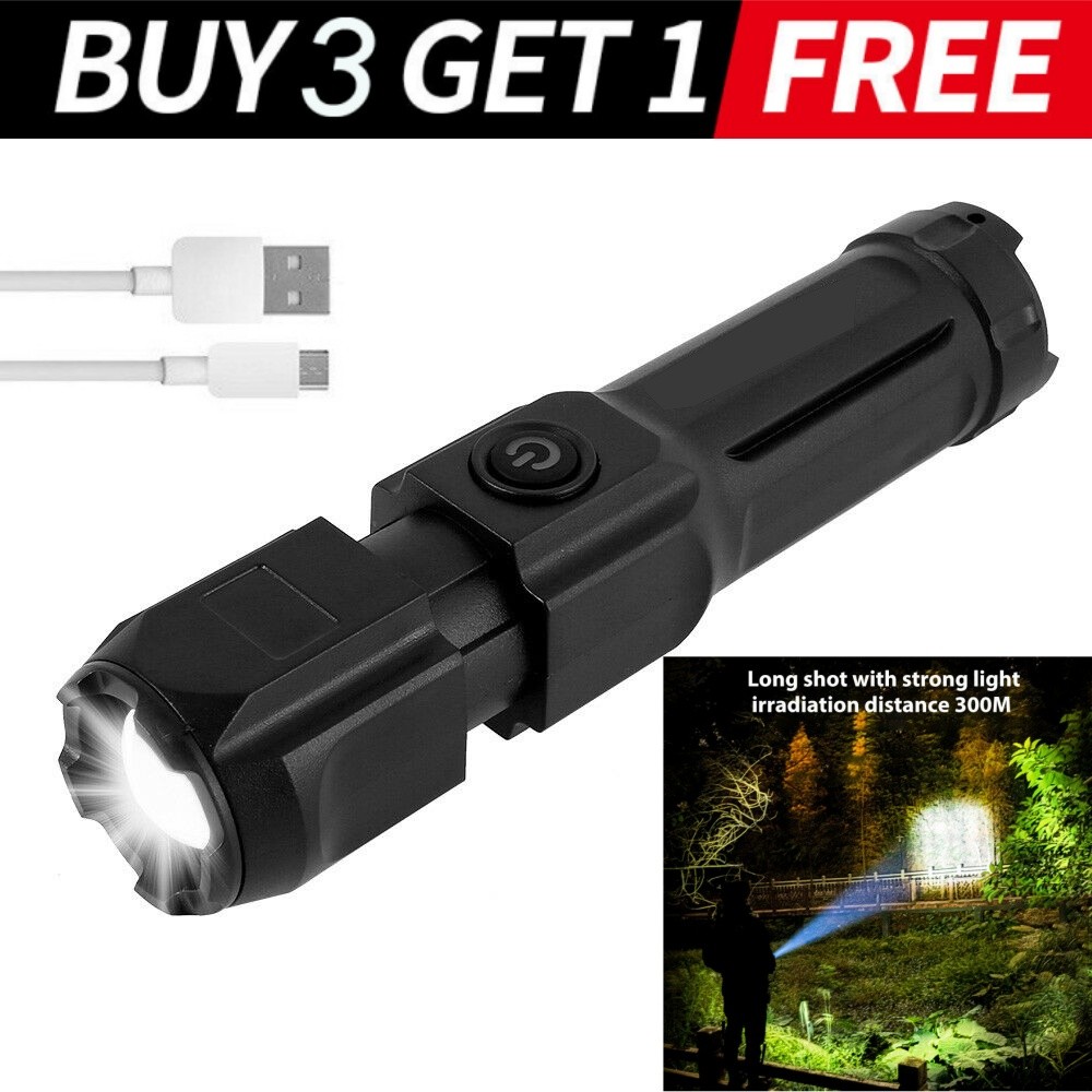 USB Rechargeable 99000LM Flashlight Tactical Police Super Bright Torch Zoomable