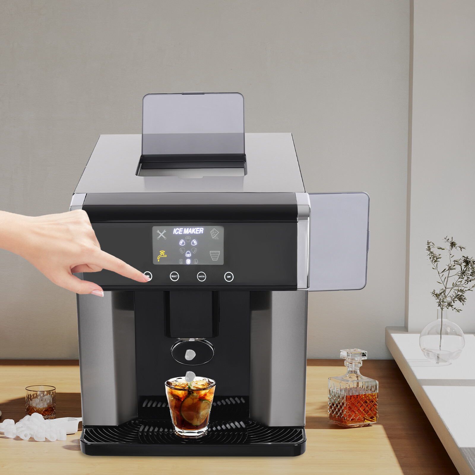 Nugget Ice Maker 33lbs Countertop Pebble Ice Maker Machine Self-Cleaning ZB-10E