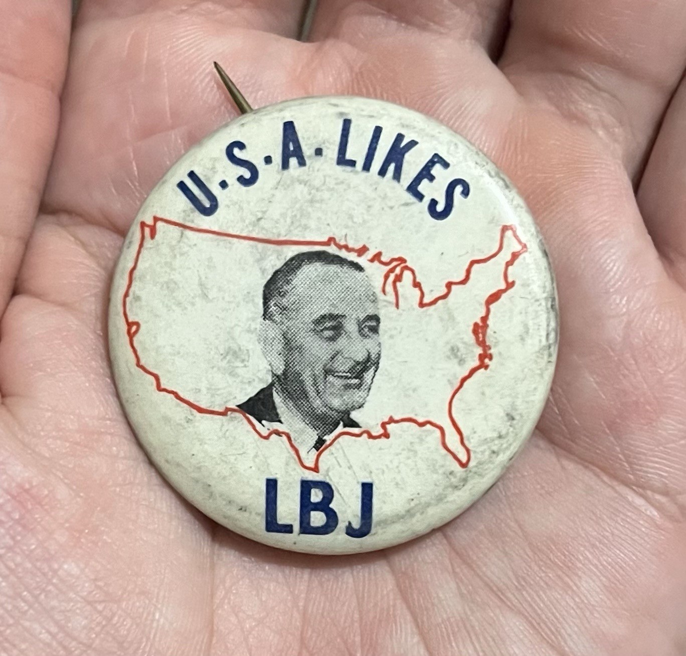 U.S.A. Likes LBJ Lyndon Johnson 1-3/4” Pinback Button Political President Pin