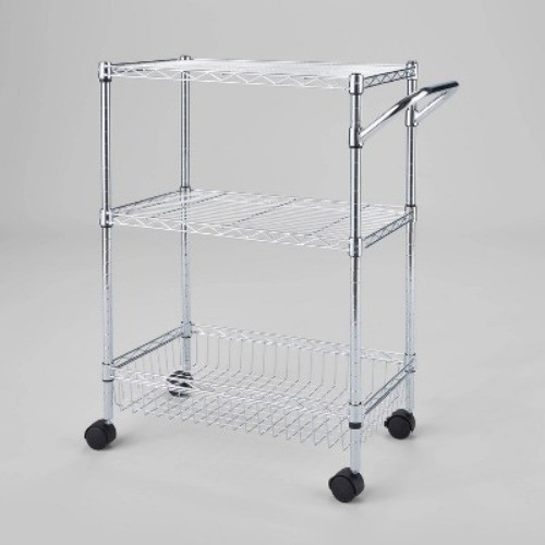 3 Tier Metal Utility Cart Chrome - Brightroom: Rolling Kitchen Storage