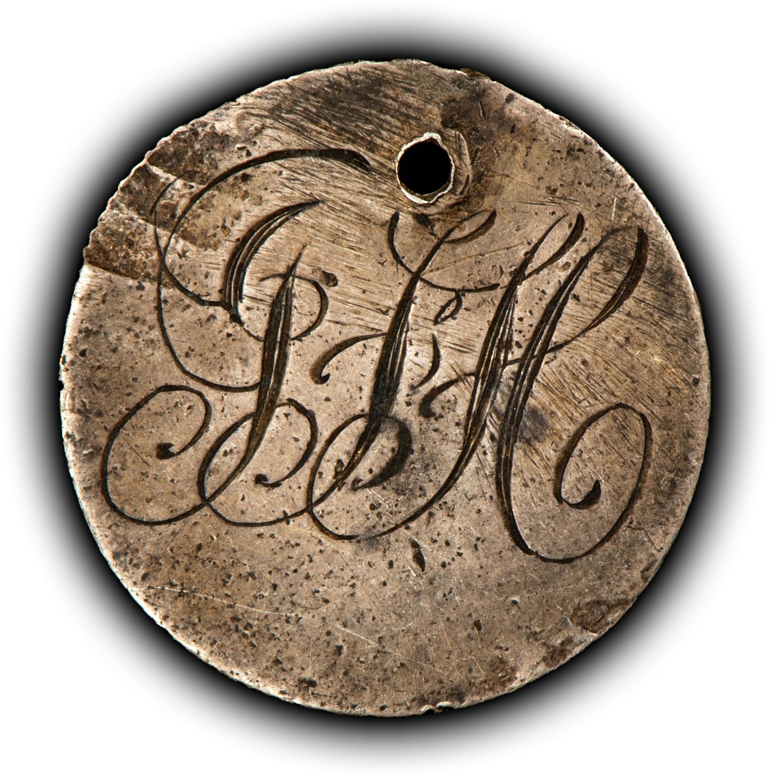 Love Token Initial Script on 1900 Silver Barber Dime Host Coin - SKU-Z6552