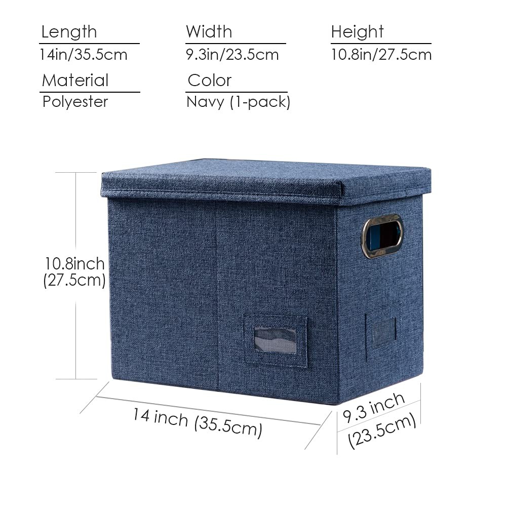 PRANDOM File Organizer Box - Set of 1 (1-pack) without folders, Navy Blue
