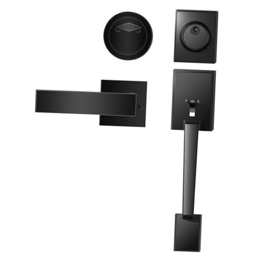 Modern Matte Black Front Door Lock & Handle Set - Matte Black Handle & Deadbolt