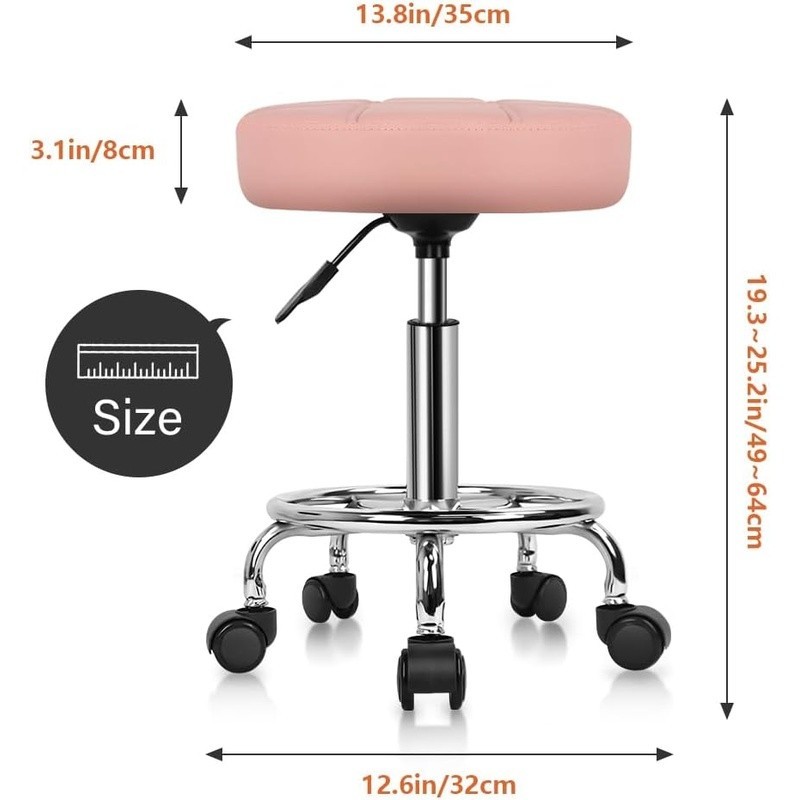 Comfortable 360 Swivel Rolling Massage Stool PU Leather Adjustable Height New