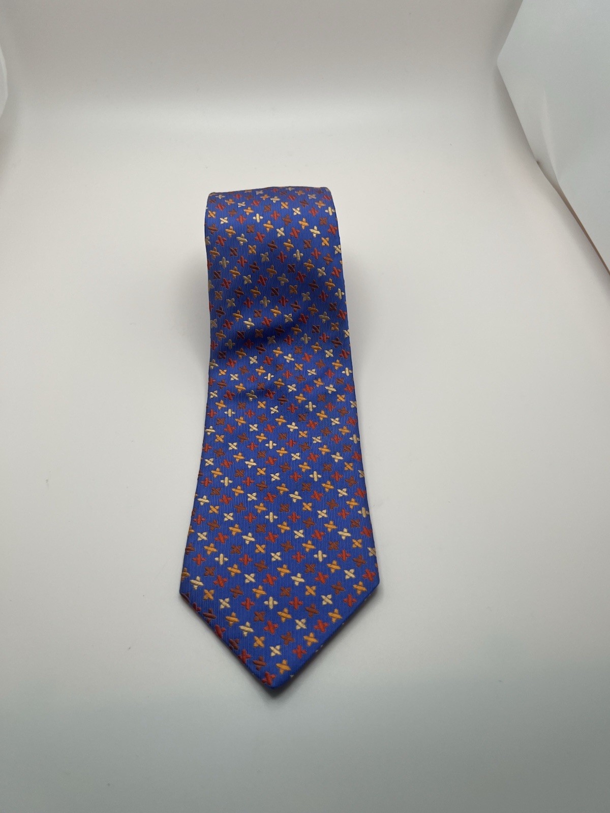 Holland & Sherry London 1836 Mens Blue Silk Geometric Cross Pattern Silk Tie