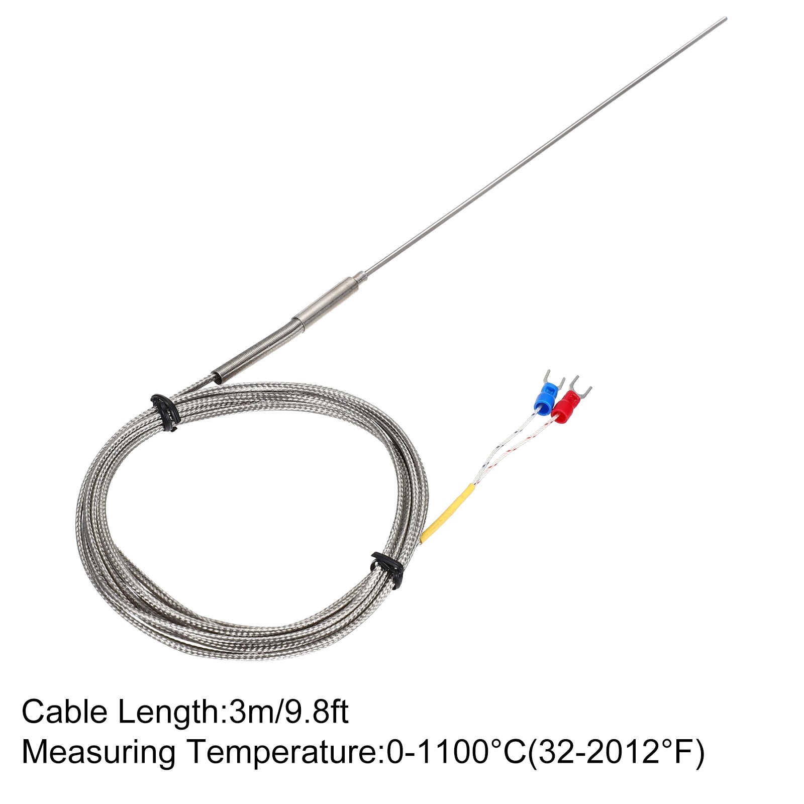K Type Thermocouple Temperature Sensor Probe 2x200mm 9.8ft Wire 0-1100°C