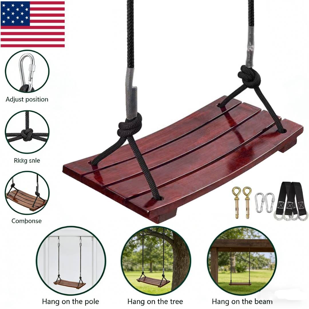 Wooden Swing Seat Nostalgic Outdoor Wood Swing for Kids Tree Swing for Adults