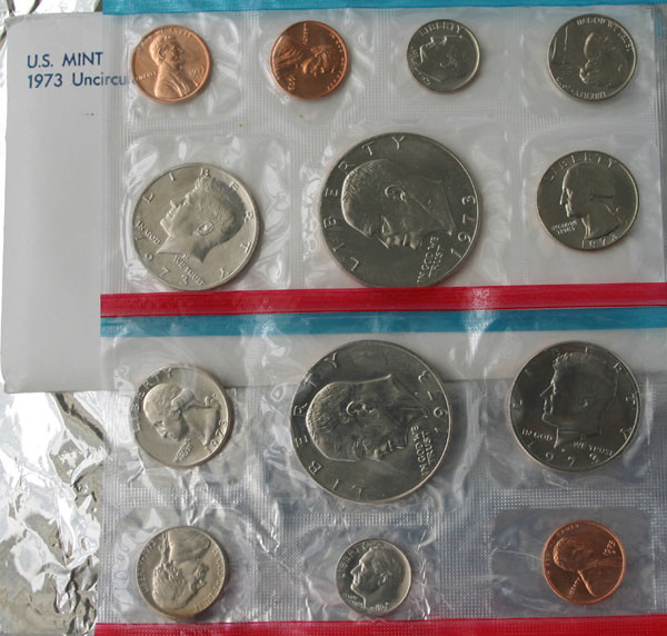 1973 Annual P and D US Mint Uncirculated 13 Coin Set BU Coins with Ike $1 Dollar