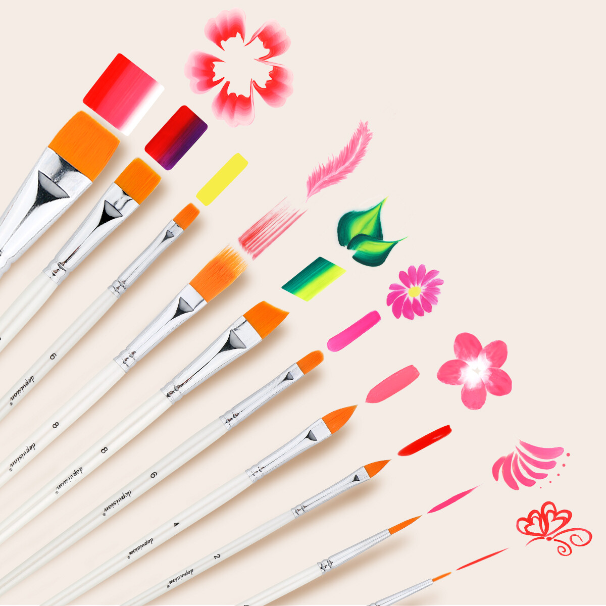 10 pcs Professional Face Paint Brushes with Face Paint Rainbow Cake Water Based