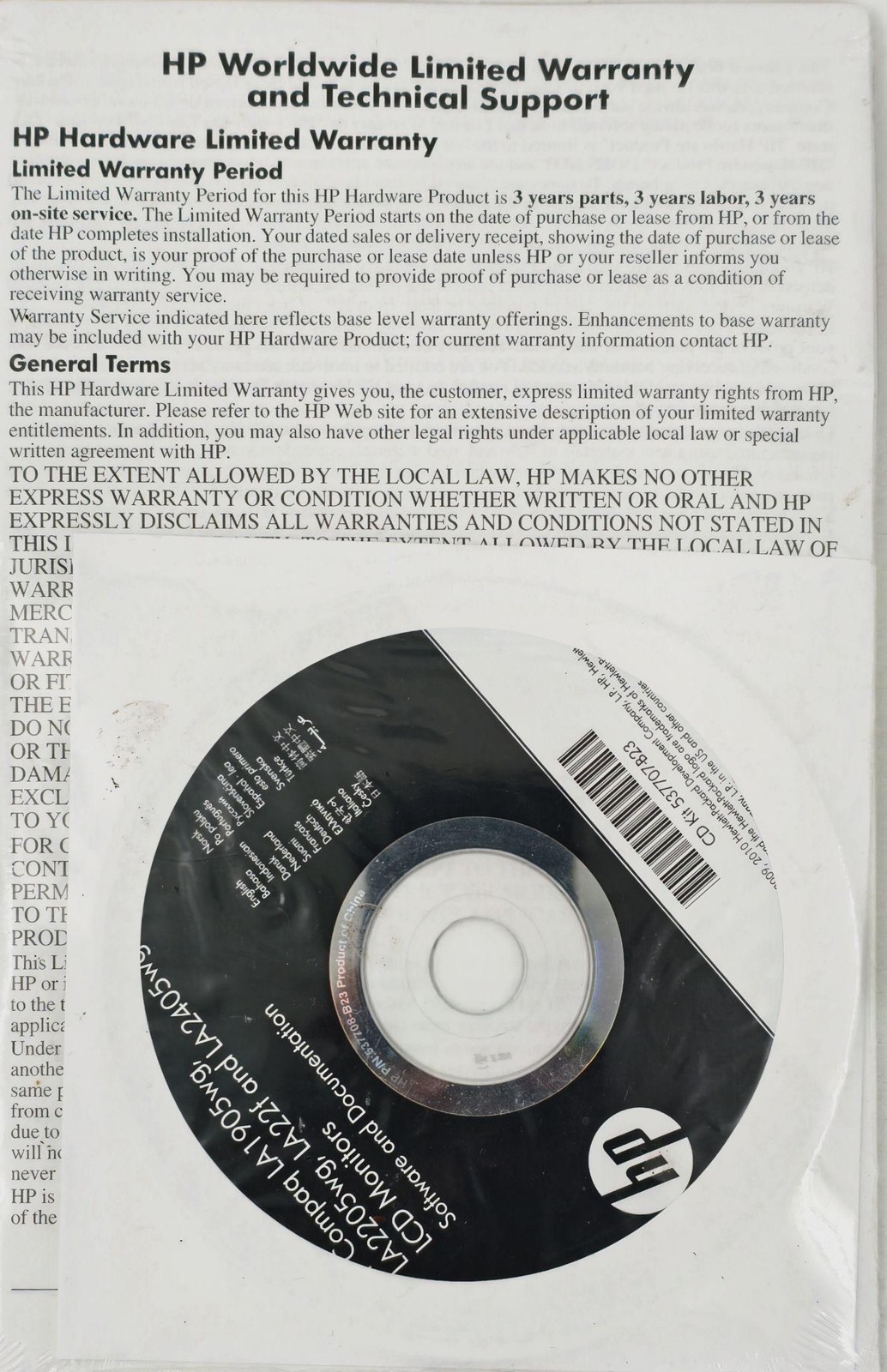 HP Manual & CD Compaq LA1905wg L0A225wg LA2405wg Monitor Software English