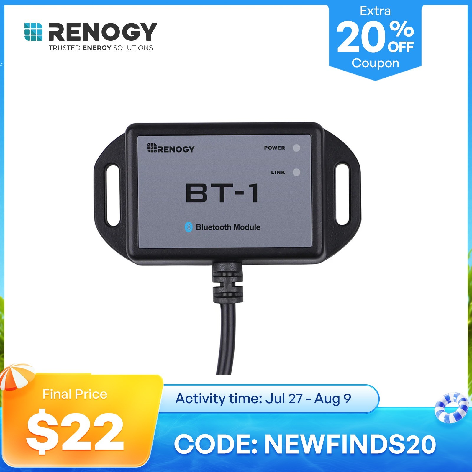 Renogy Bluetooth Module RJ12 Communication Port BT-1 RS232 for Charge Controller