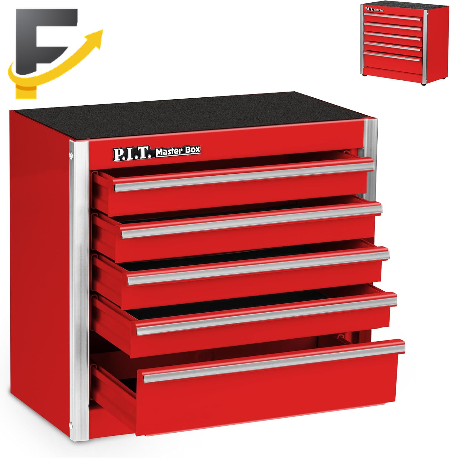 Mini Red Tool Box Portable 5-Drawer Micro Roll Cab Steel Tool Box with Liner Red