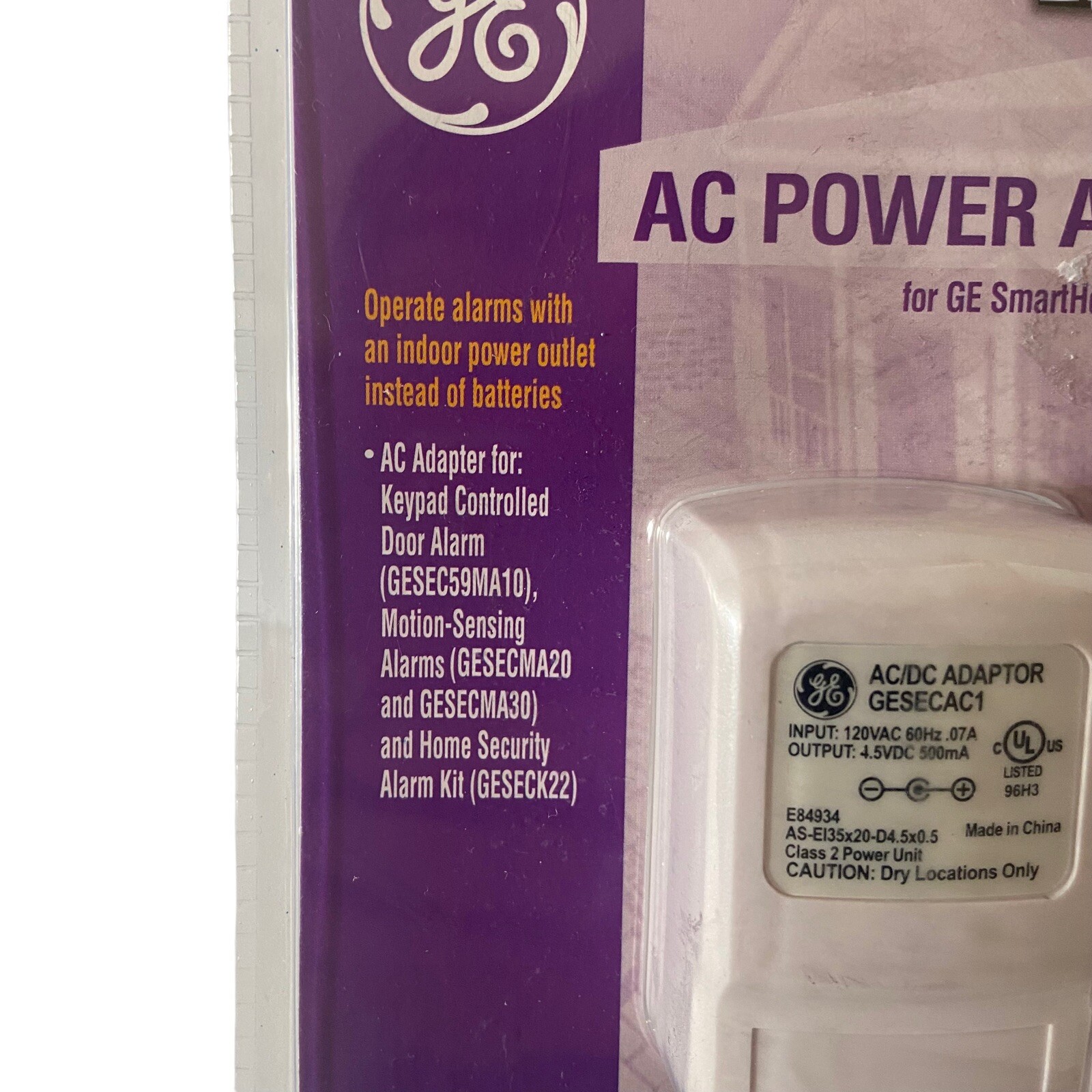 New GE SmartHome Indoor AC/DC Power Adapter GE Smart Home Security Devices