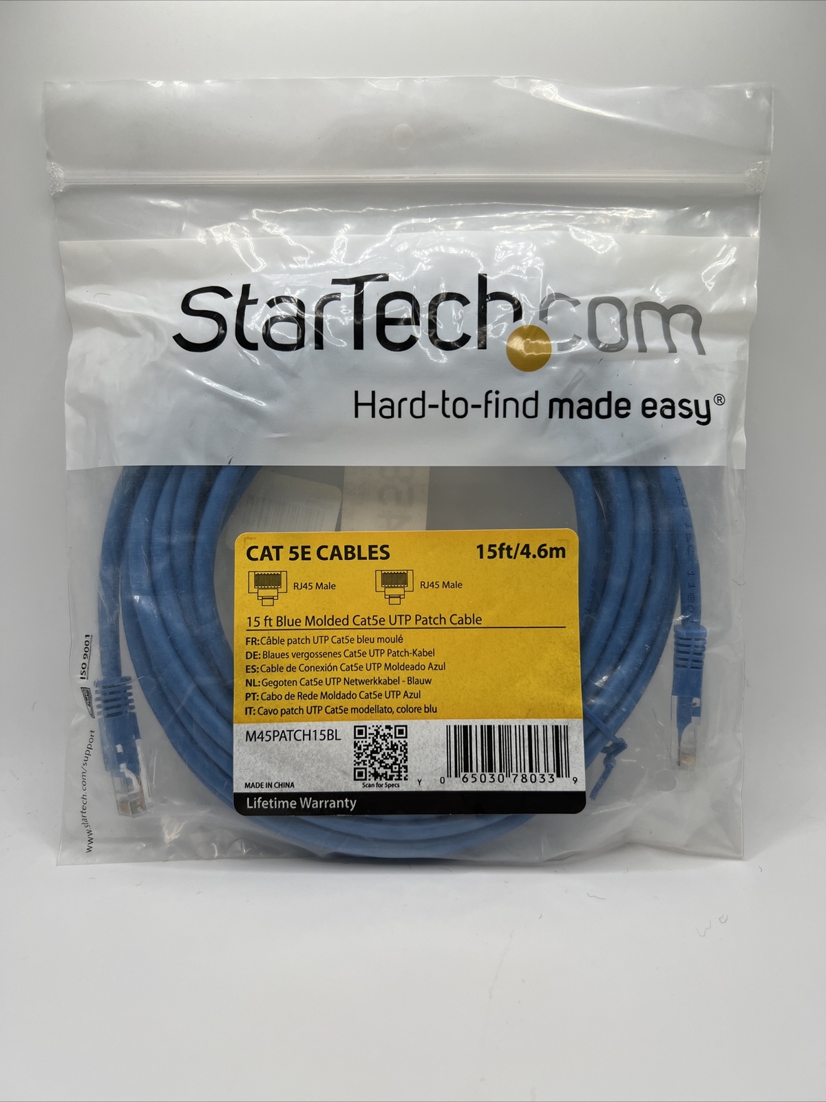 StarTech 15 ft Cat 5e UTP Molded Patch Cable - Blue