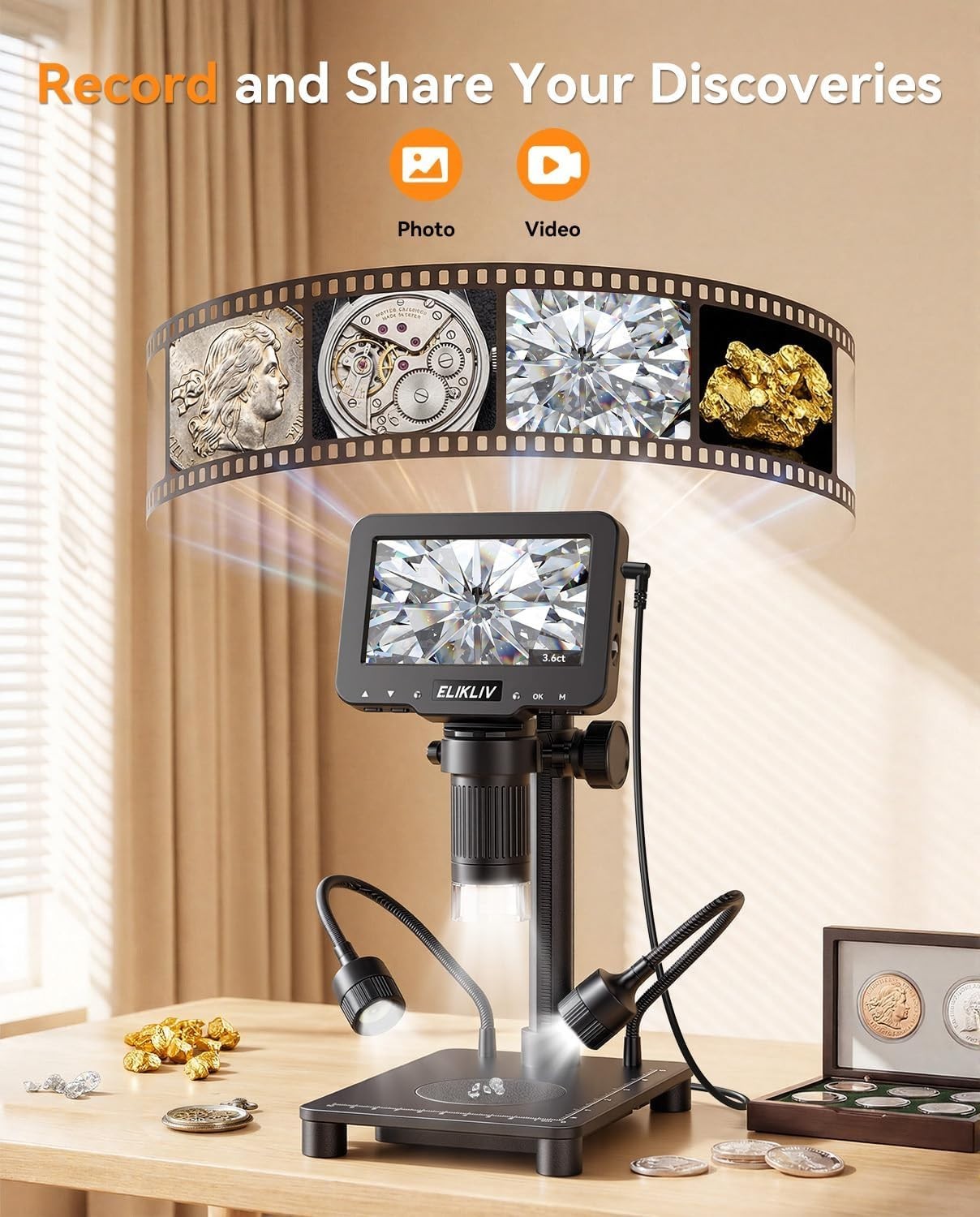 Coin Microscope 0.1g Scale 1000X Magnification 4.3" IPS Screen