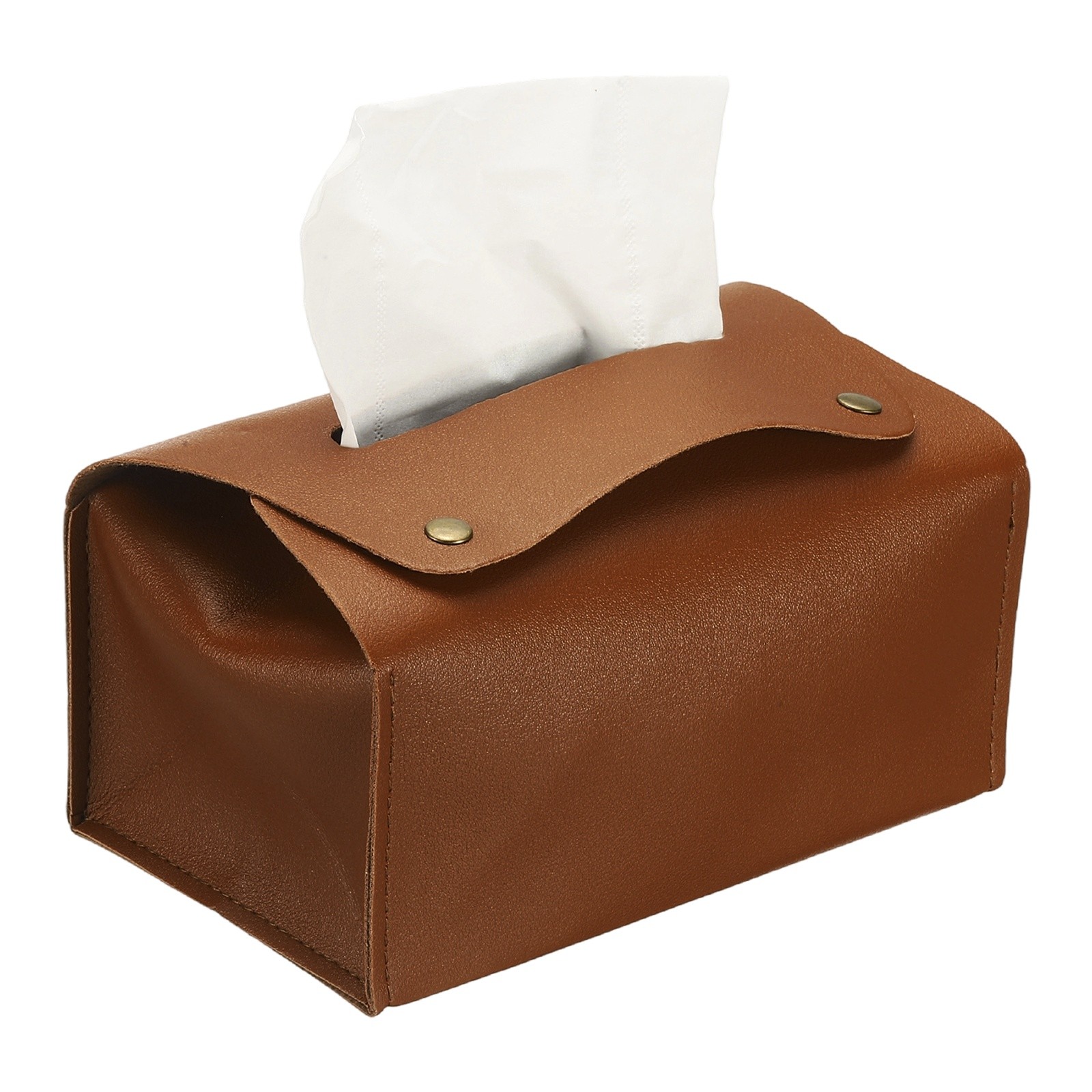 PU Tissue Box Cover with Button Tissue Holder Bag(Brown, 7 x 4.33 x 3.15 Inch)