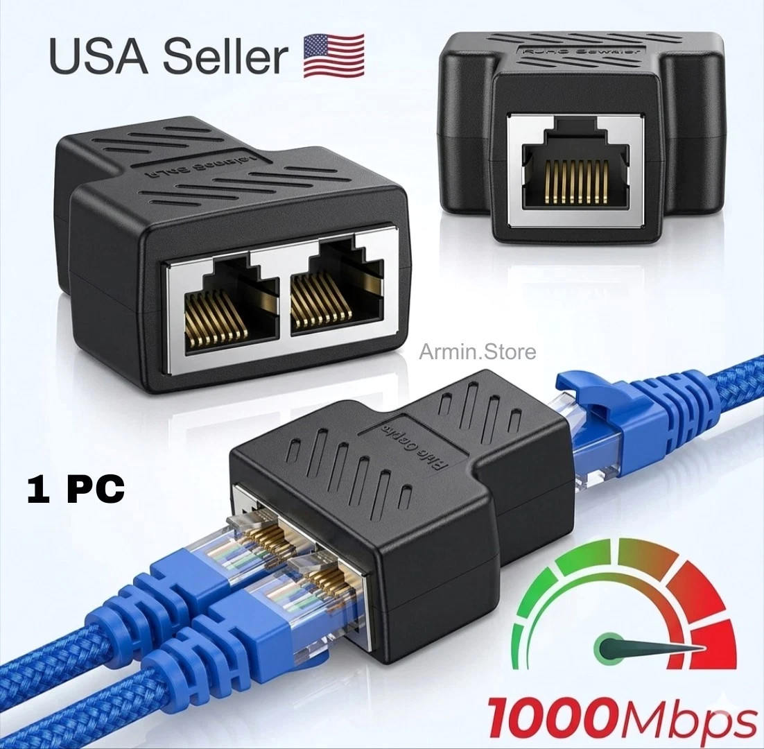 RJ45 Splitter Adapter 1 to 2 Ways Dual Female Port CAT6/5/7 LAN Ethernet Cable