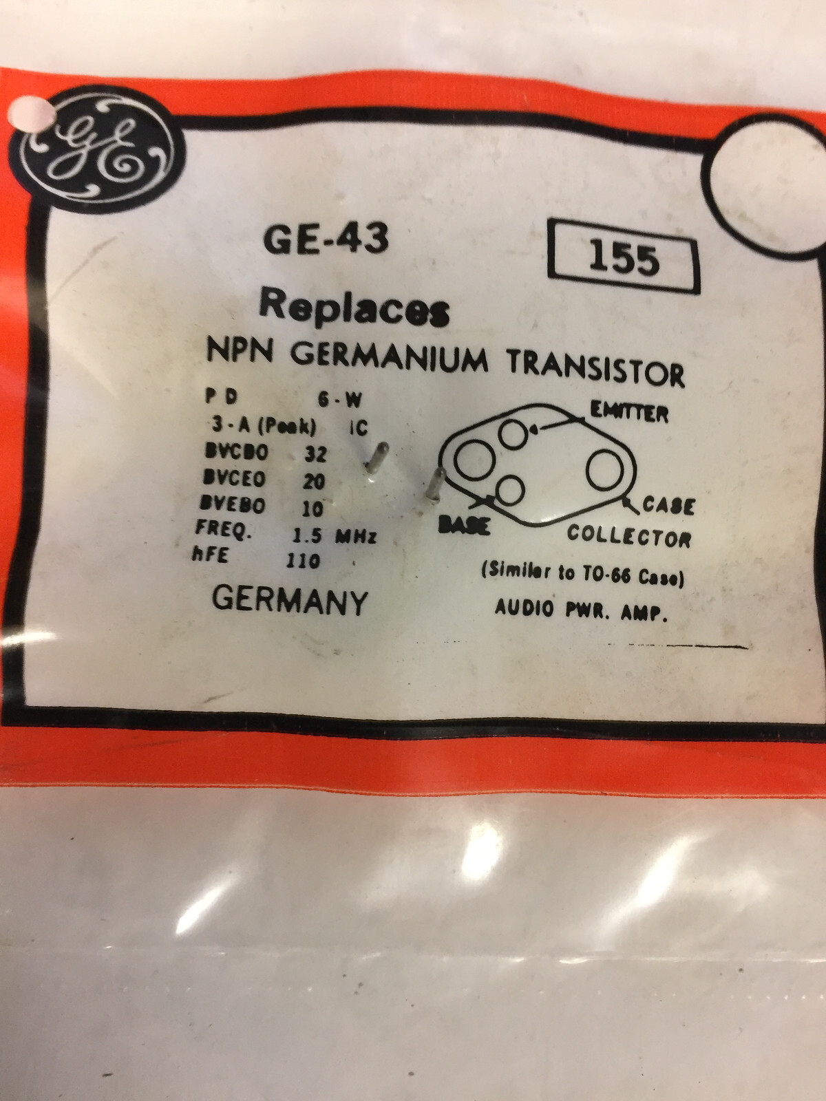 GE-43  	 TRANS NPN 32V 1A TO66 SAME AS NTE 155---