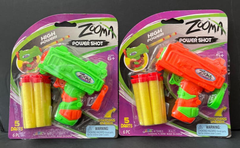 2 PACK of ZOOMA POWER SHOT Mini Dart Gun 5 Darts ea