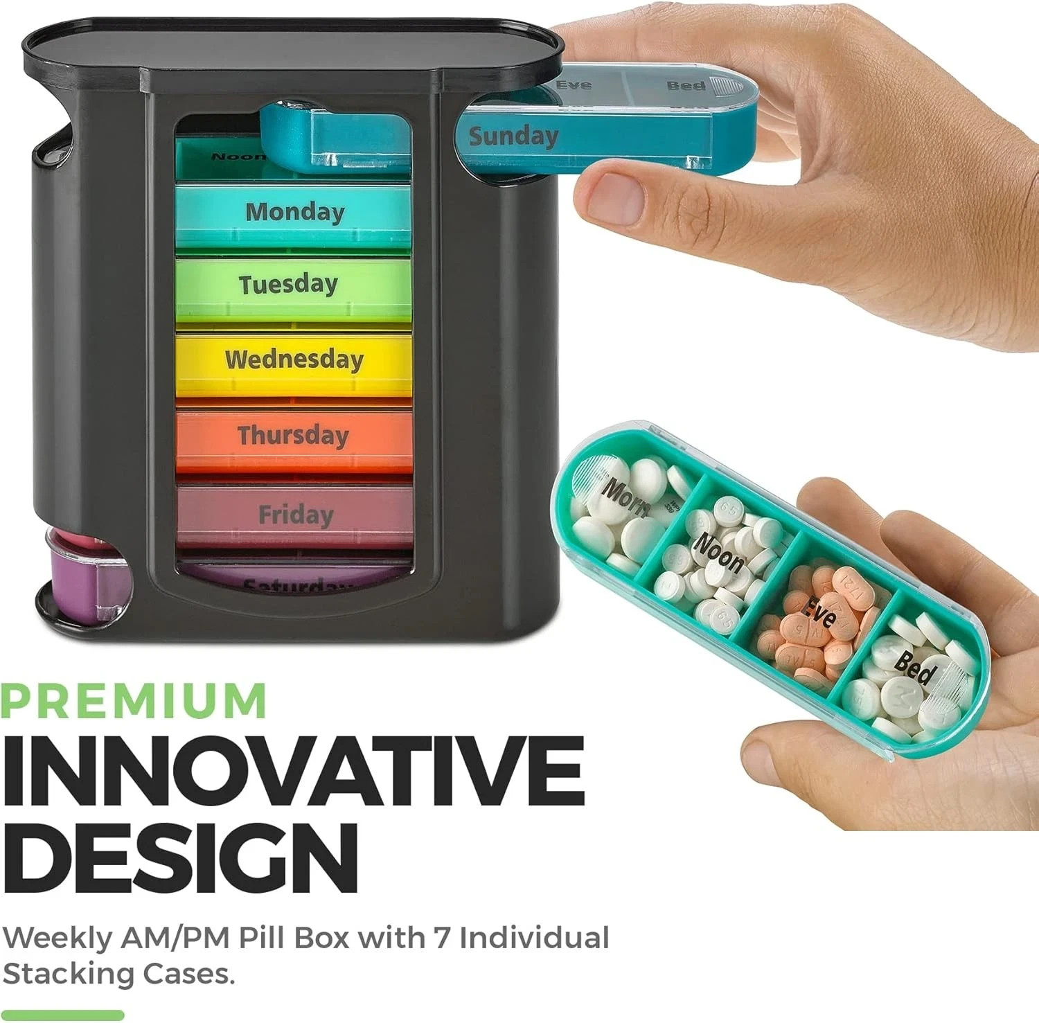 Stackable Pill Box Organizer 7 Day 4-Times A Day Weekly Medicine Dispenser
