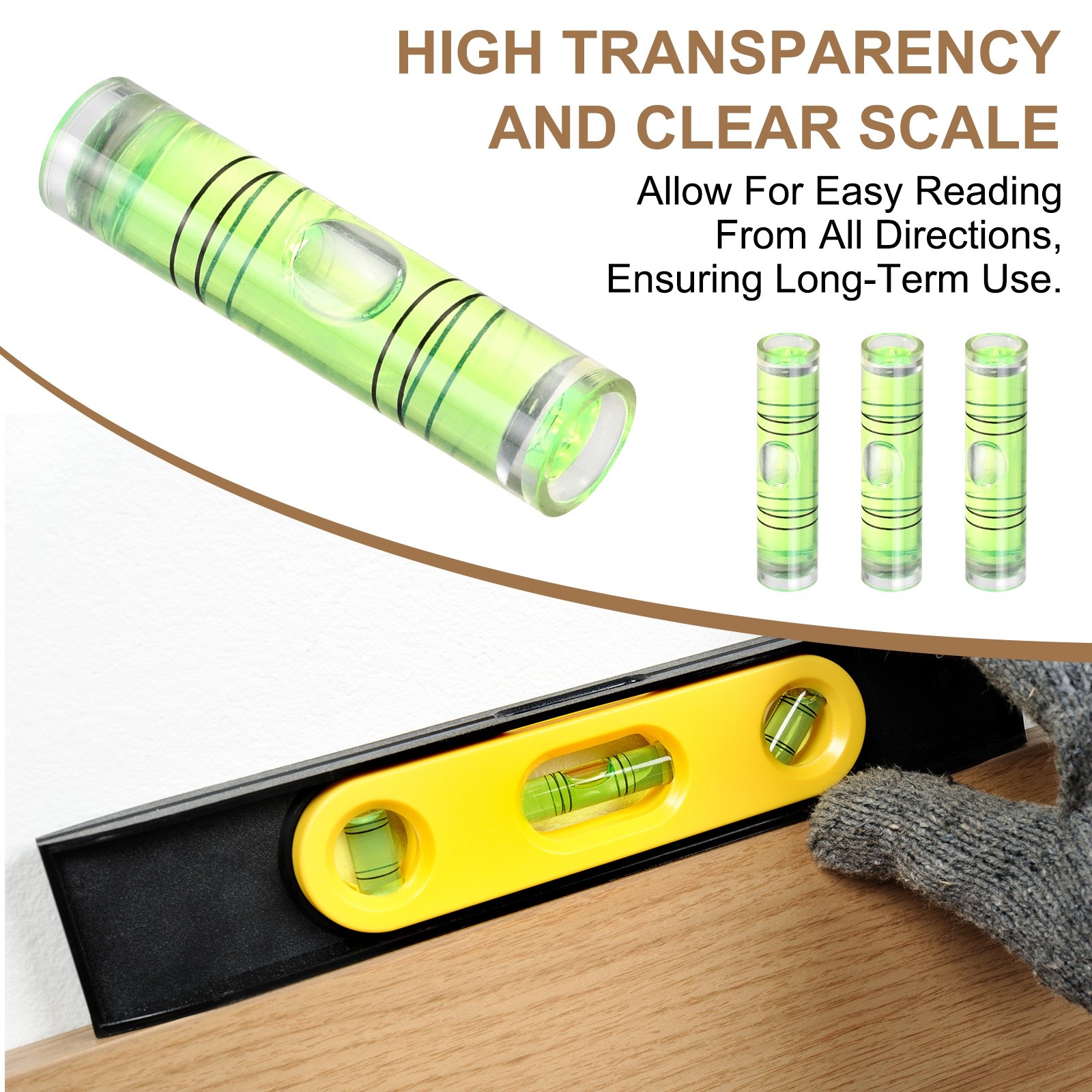 30pcs 26x7mm Small Cylindrical Bubble Level Vials Levels Measuring Tools
