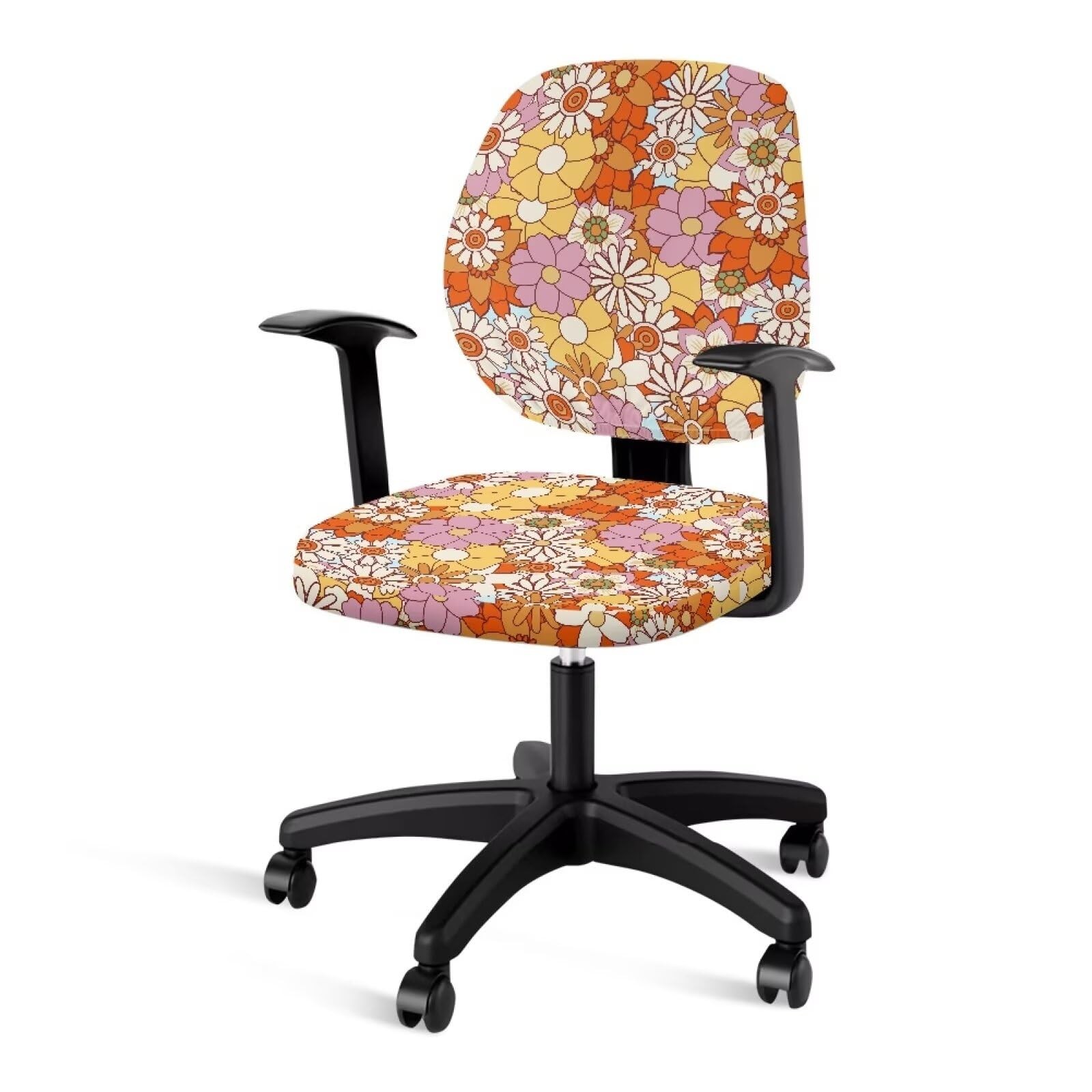 Hippie Daisy Flower Print Office Chair Slipcover 2 Piece Desk Chair Cover Rem...