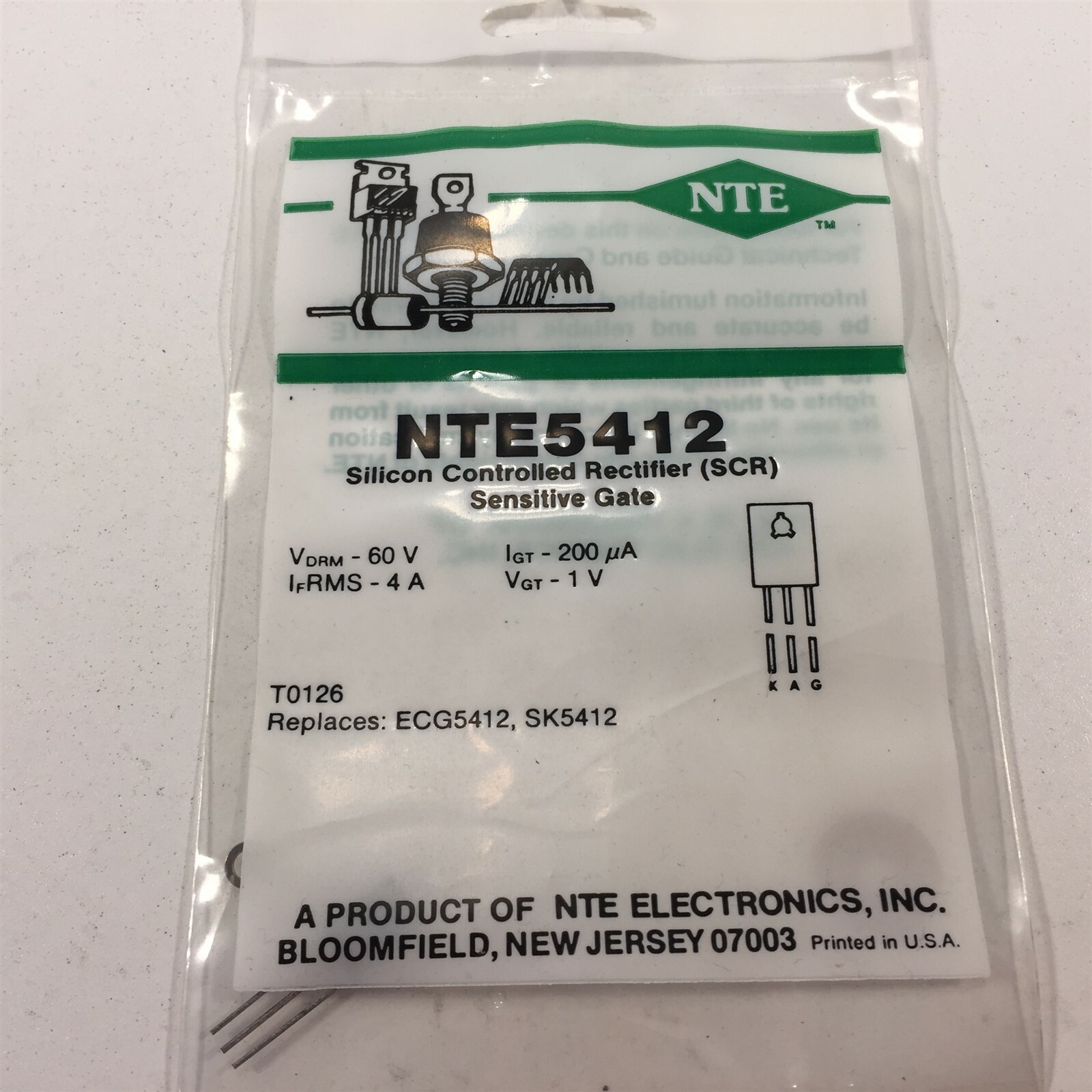 (3) NTE5412 Silicon Controlled Rectifier (SCR) 4 Amp, Sensitive Gate - Lot of 3