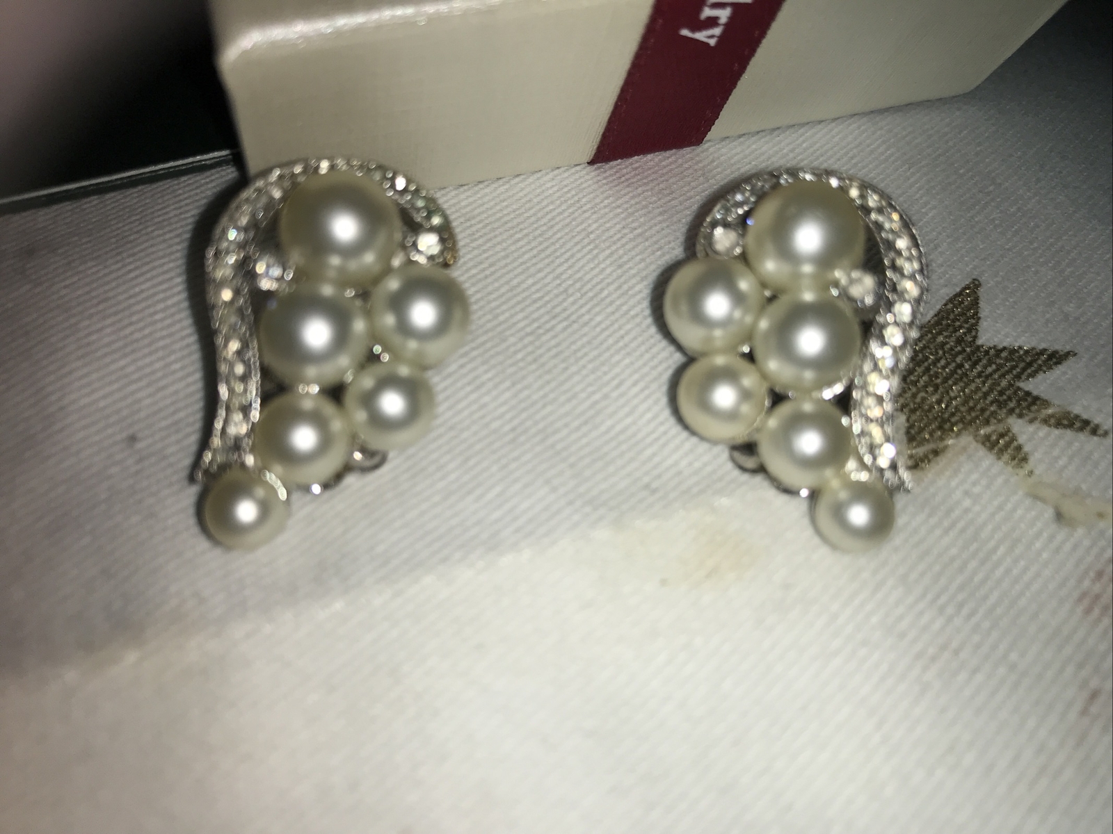 Vintage Eisenberg Faux Pearl & Rhinestones Clip Earrings Missing 2 Stones
