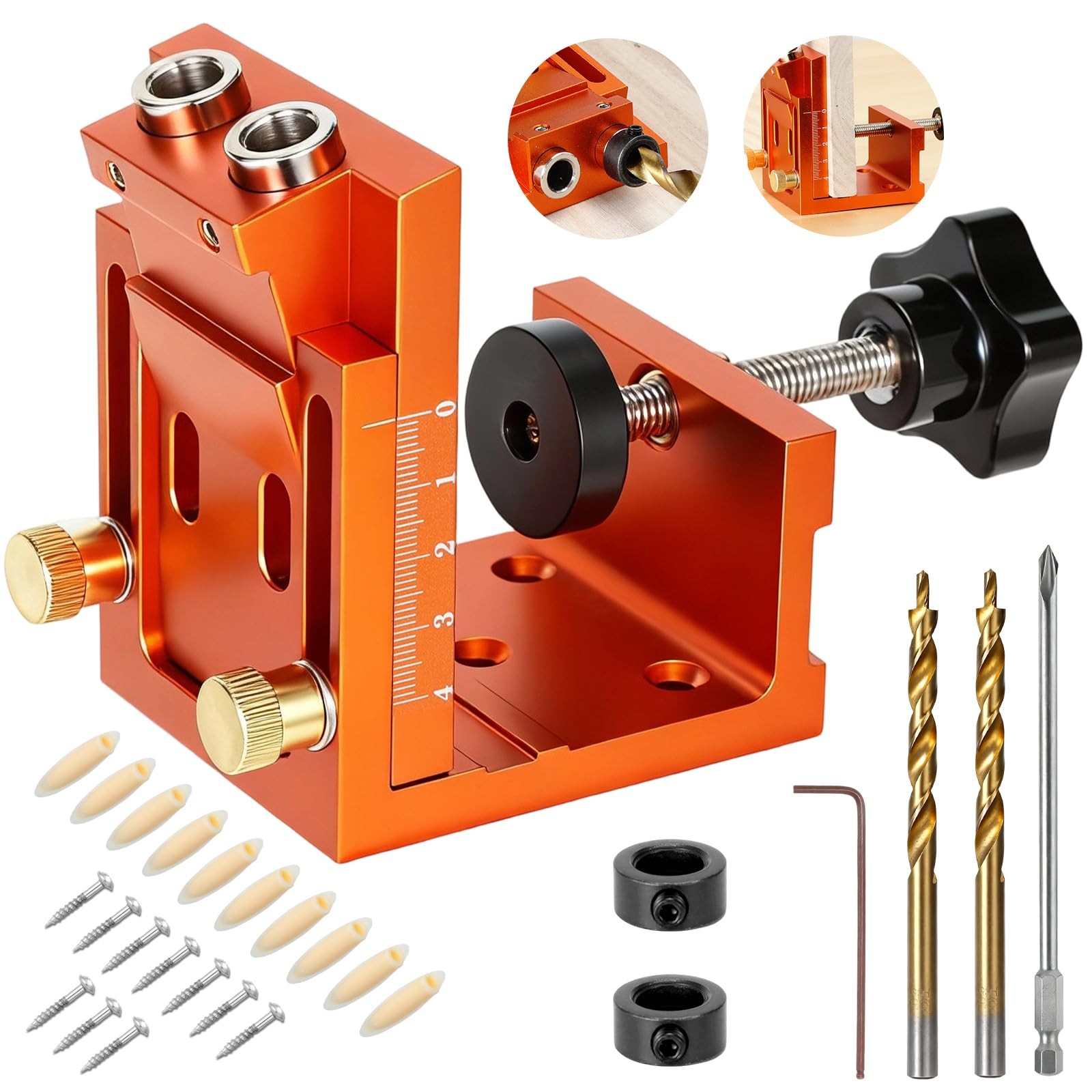 Pocket Hole Jig Kit, Pocket Hole Drill Guide Jig Set for 15° Angled Holes, Ad...