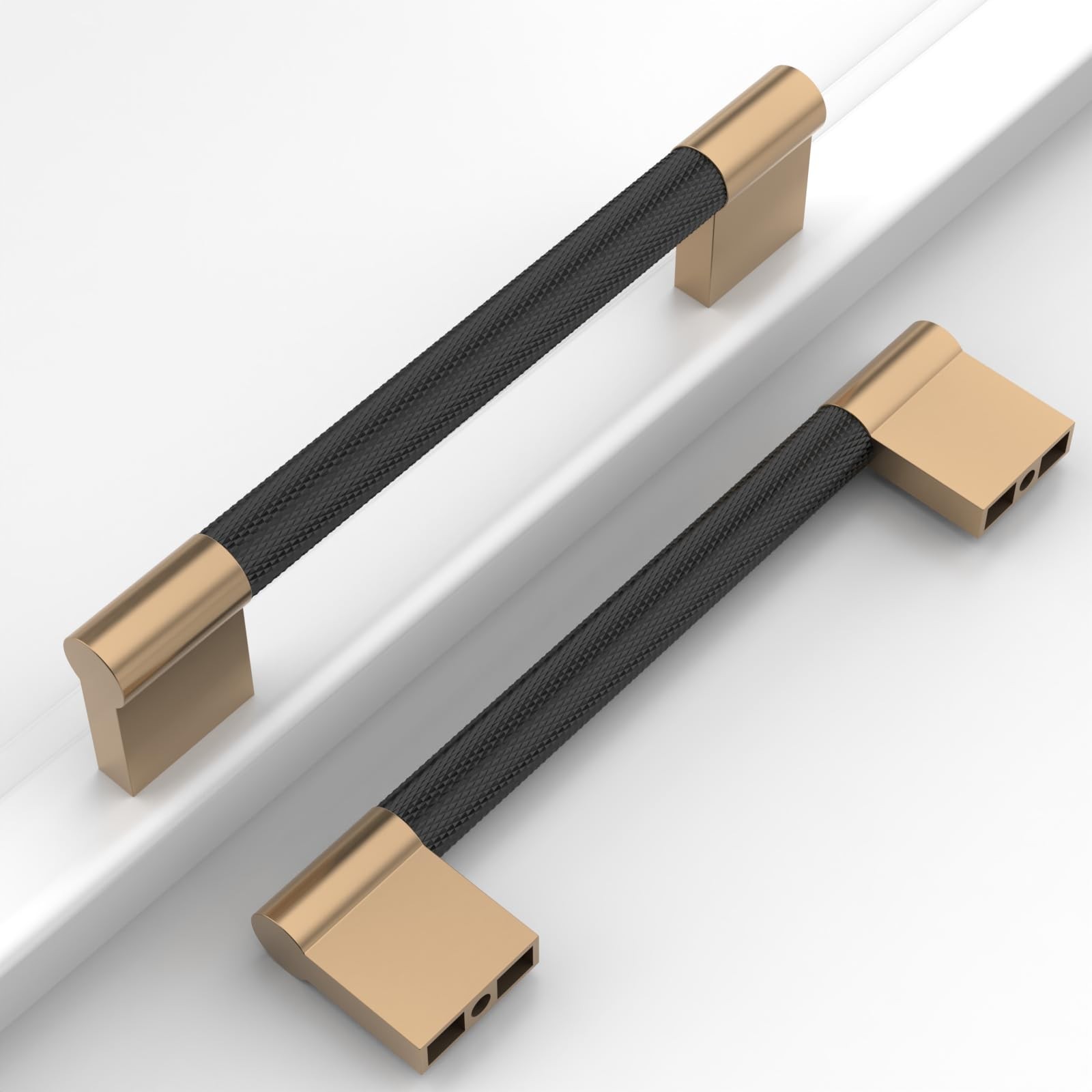 10 Pack 5"(128mm) Matte Black and Champagne Bronze Cabinet Pulls Knurled Kitc...