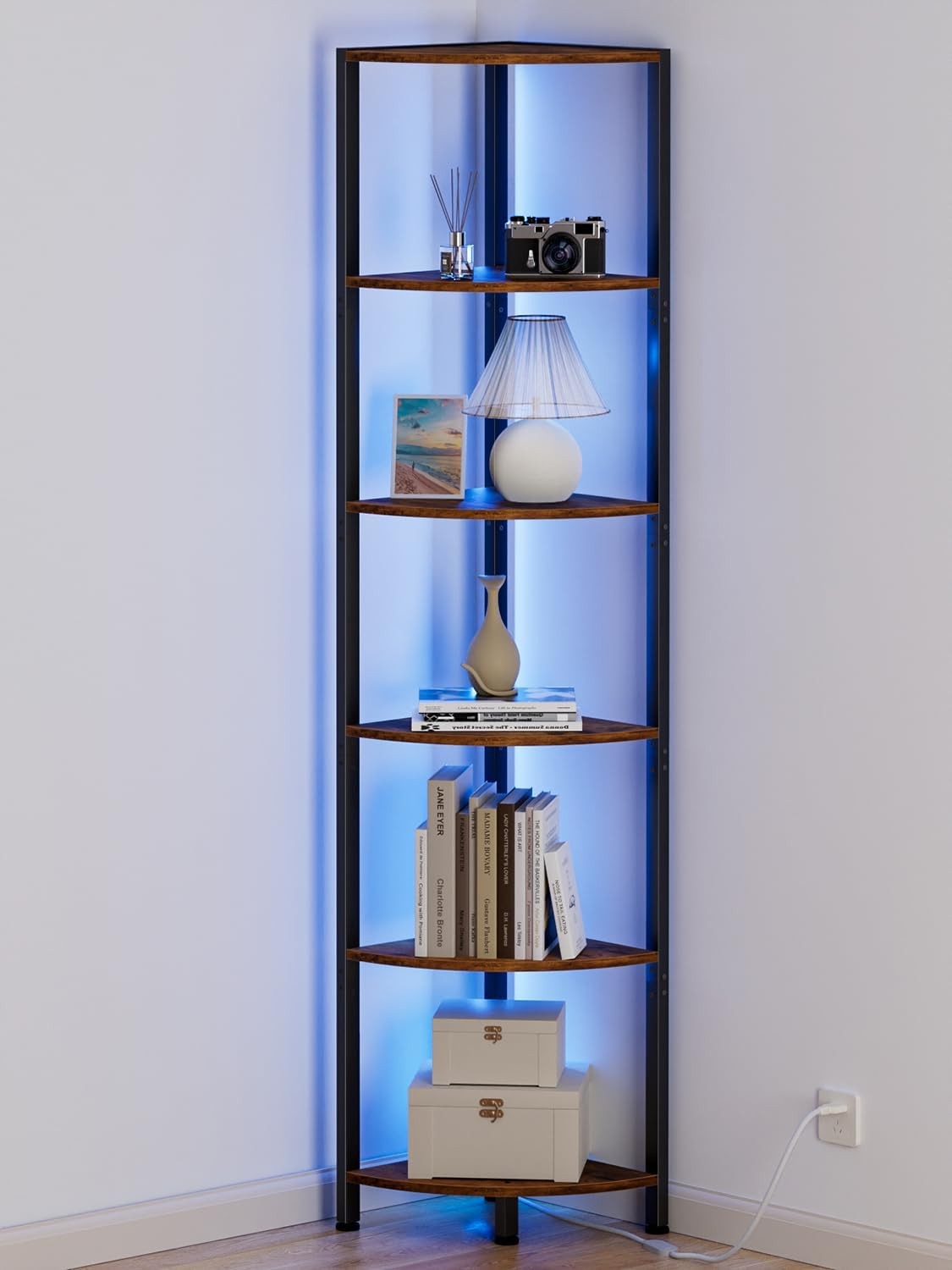 6 Tier Corner Shelf with LED Light, 67.5” Tall Standing Shelf Organizer
