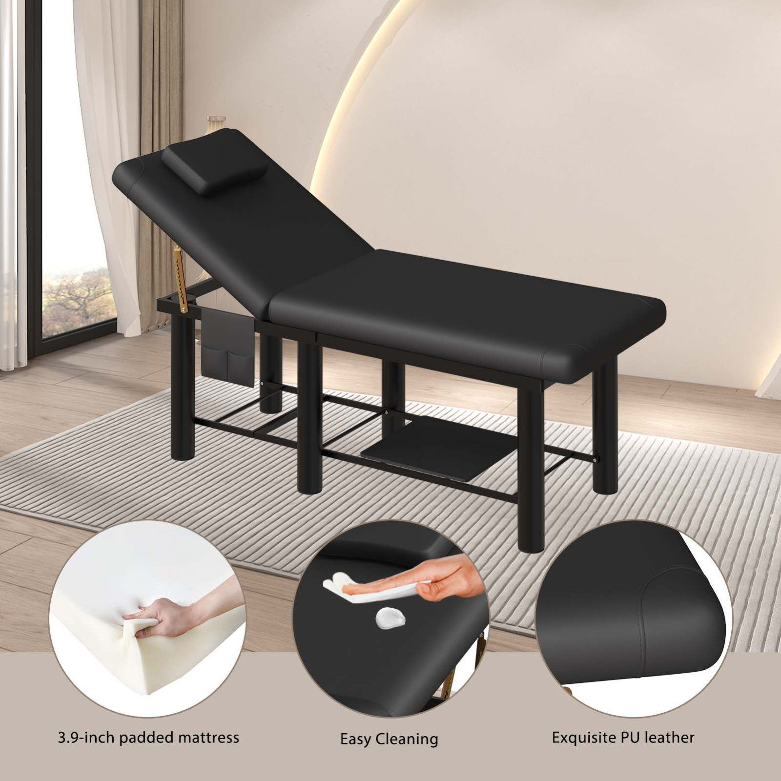 6 Leg Massage Table Spa Table 30° Adjustable Backrest 600Lbs Beauty Bed Black