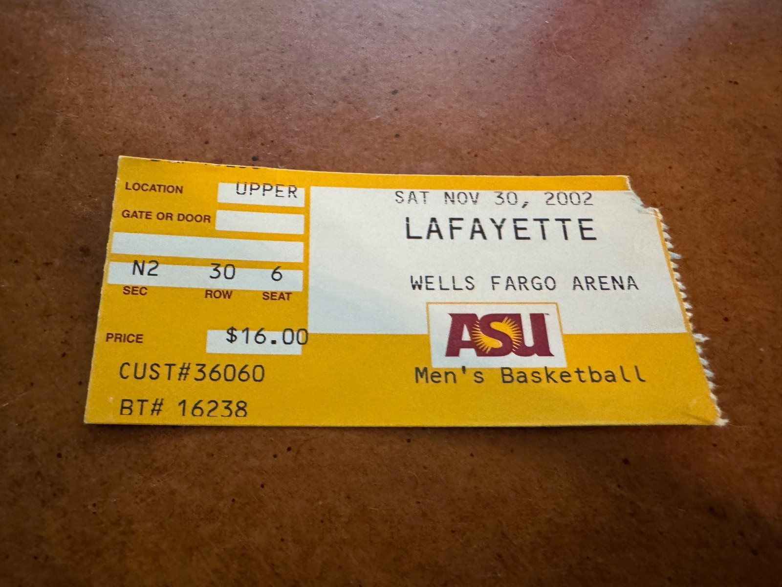 2002 Arizona State Sun Devils Lafayette Leopards Basketball Ticket Ike Diogu