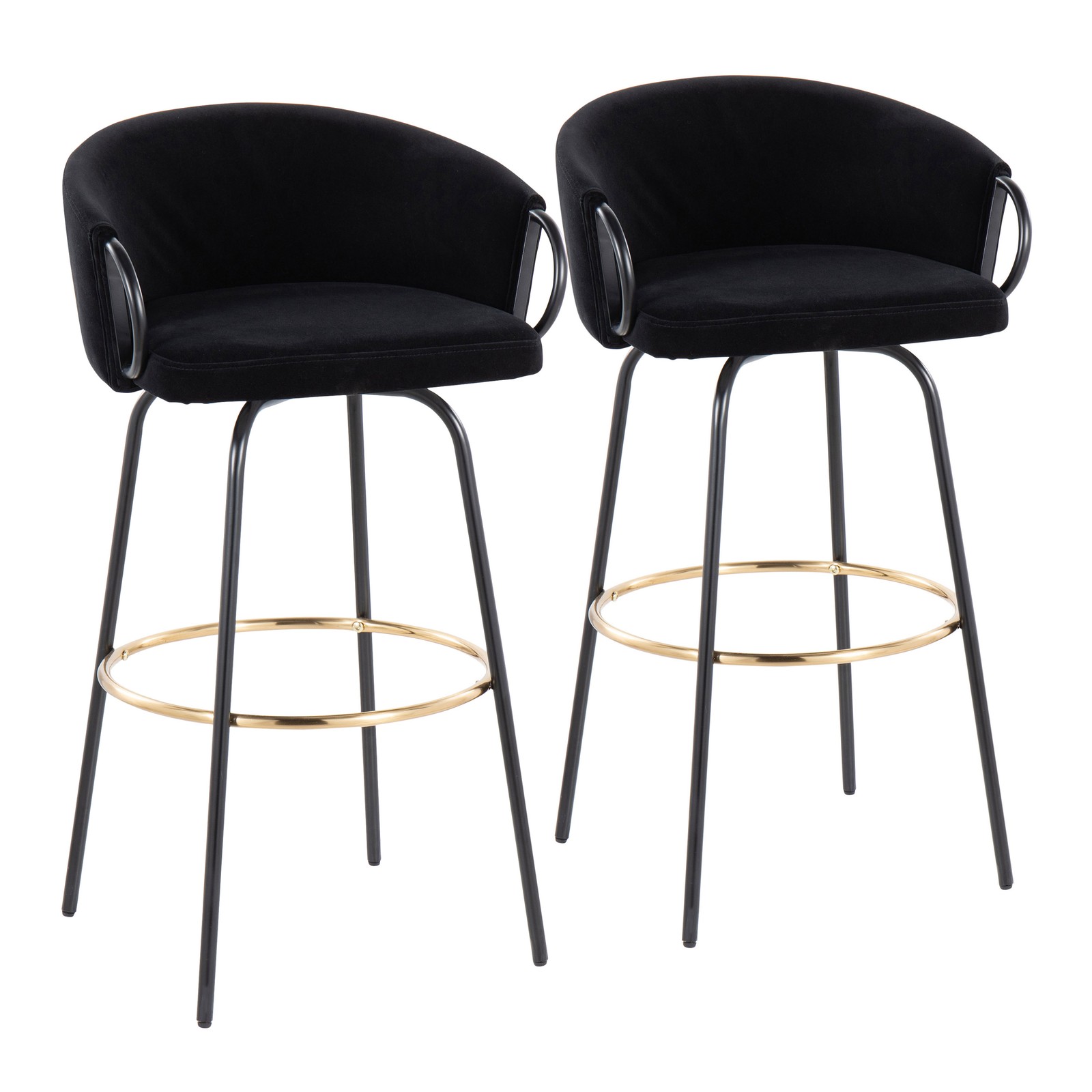Claire Contemporary/Glam Barstool in Black Metal and Black Velvet with Gold Me