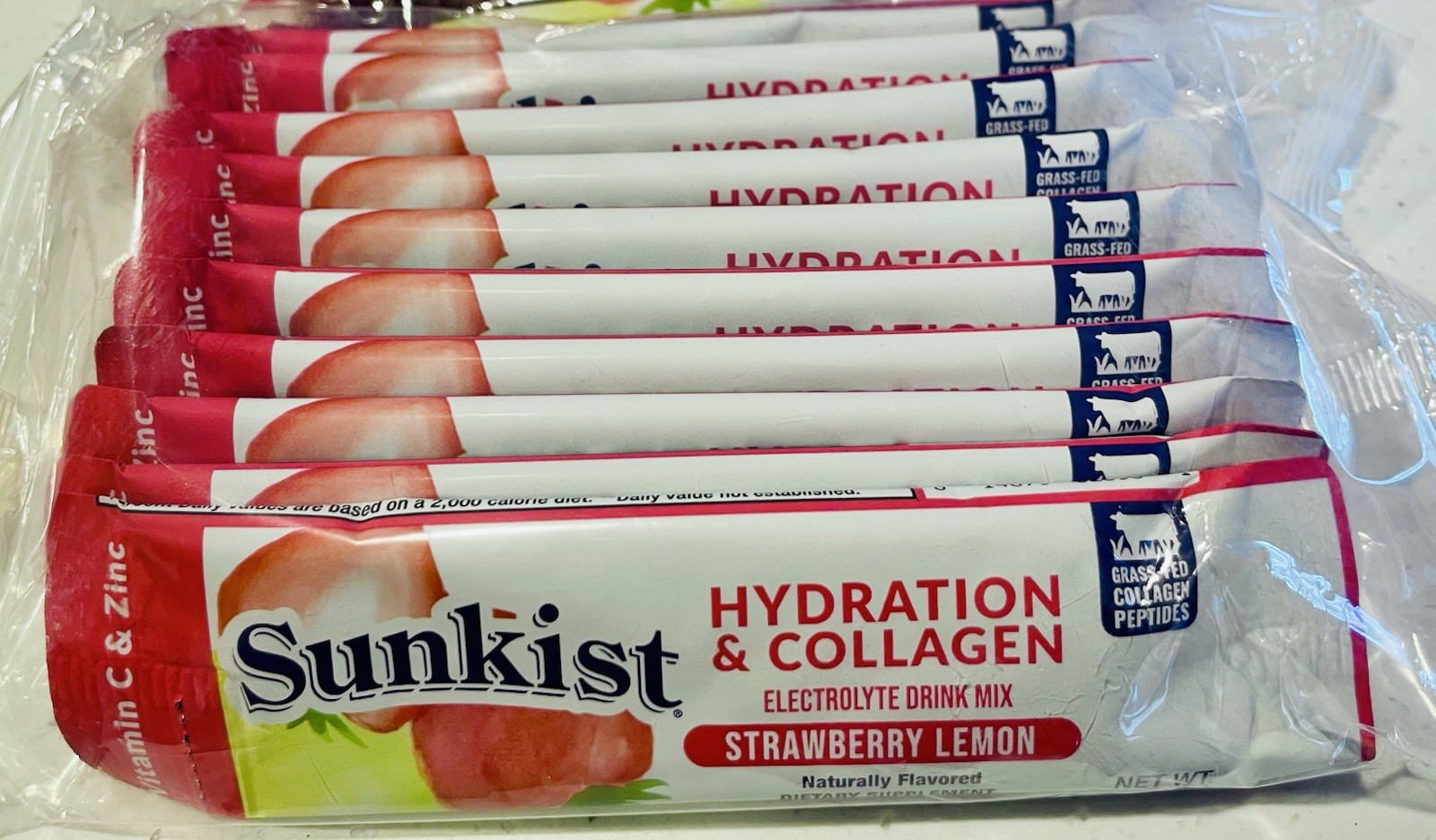 SUNKIST COLLAGEN + HYDRATION STRAWBERRY LEMON ELECTROLYTE DRINK MIX 20 PACKS Z5