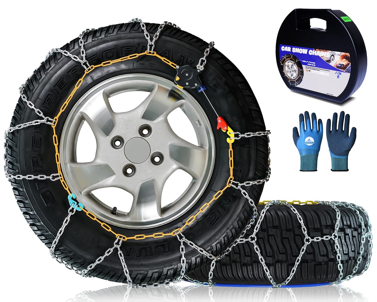 Snow Chains Quick Fit Universal Tire Traction for Cars Trucks SUVs - Set of 2