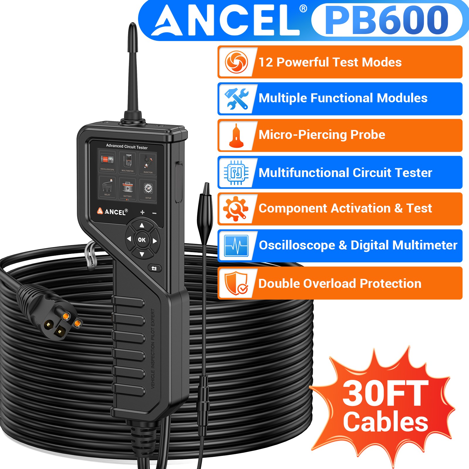 ANCEL PB600 Electrical Circuit Probe Tester Kit Relay Test For Heavy Duty/ATV