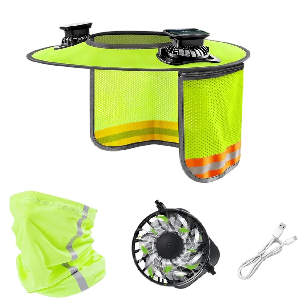 Sun Shade for Hard Hat with Full Brim Mesh and Dual USB/Solar Fans