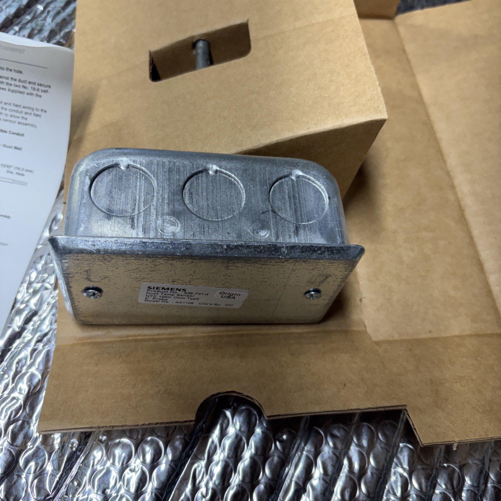 Siemens 535-741-4 Duct Temp Sensor NTC 100K Ohm 4" Probe Temperature Nos(a21)