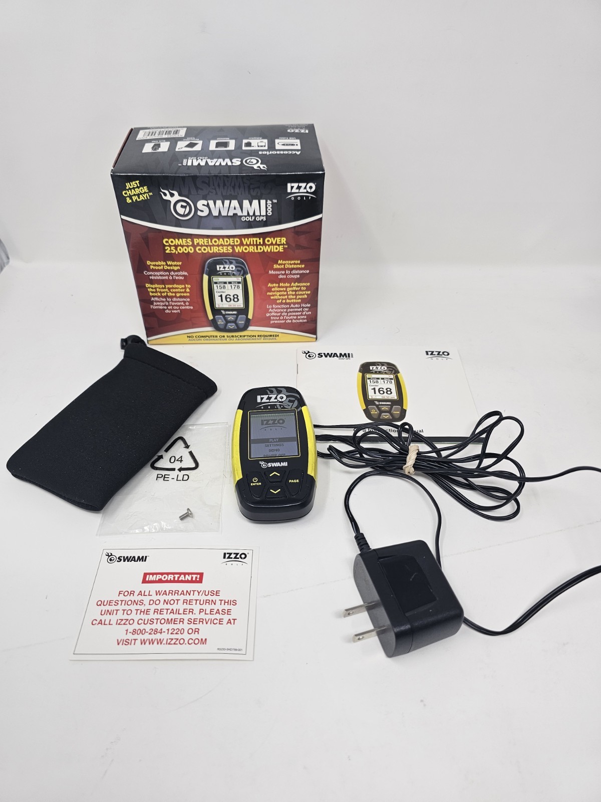 Izzo Golf Swami 4000 Golf GPS Yellow w/Clip Charging Cable Manual 26,000 Courses