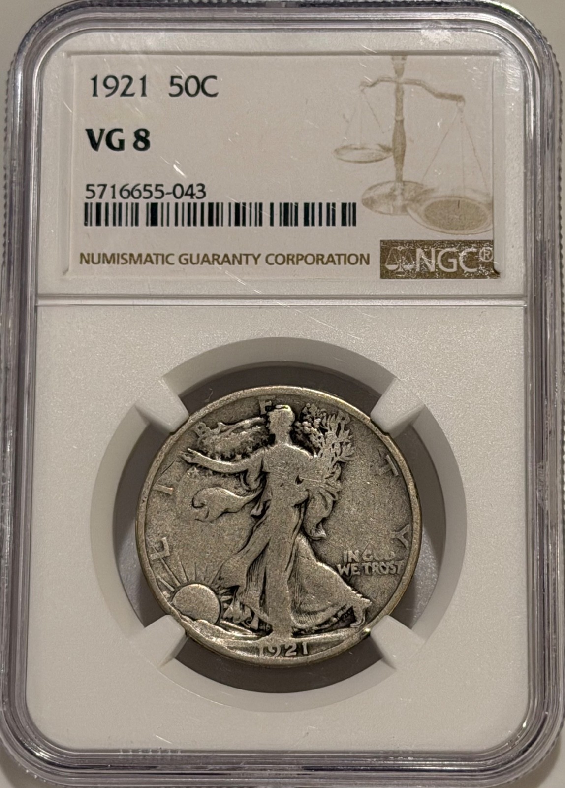 1921 P Walking Liberty Silver Half Dollar NGC VG8 Key Date Walker