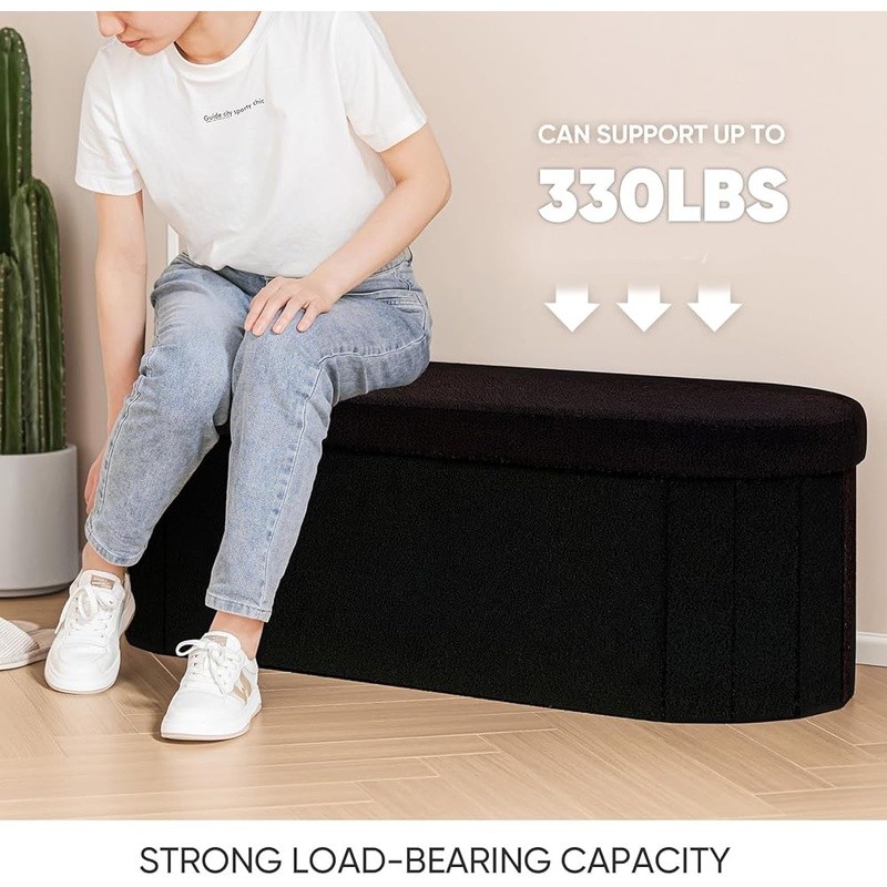 Folding Ottoman Storage Bench Soft Fabric Comfortable Seat Living Room Entryway